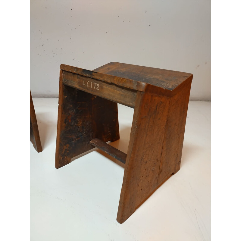 Ein Paar Vintage-Hocker von Pierre Jeanneret für die Stadt Chandigarh, Indien 1955-1956