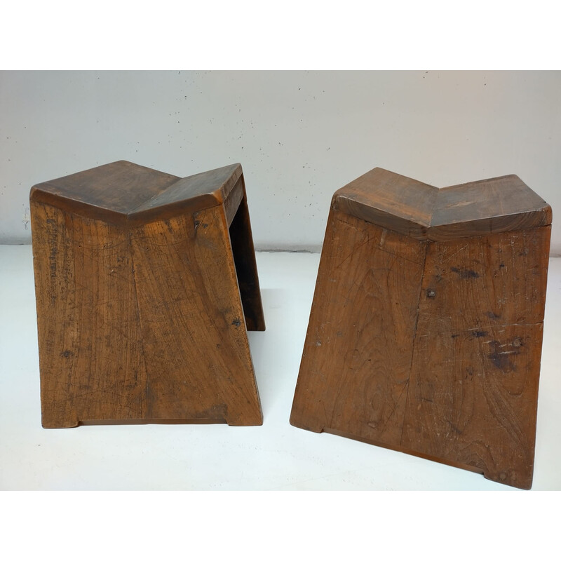 Pair of vintage stools by Pierre Jeanneret for the city of Chandigarh, India 1955-1956