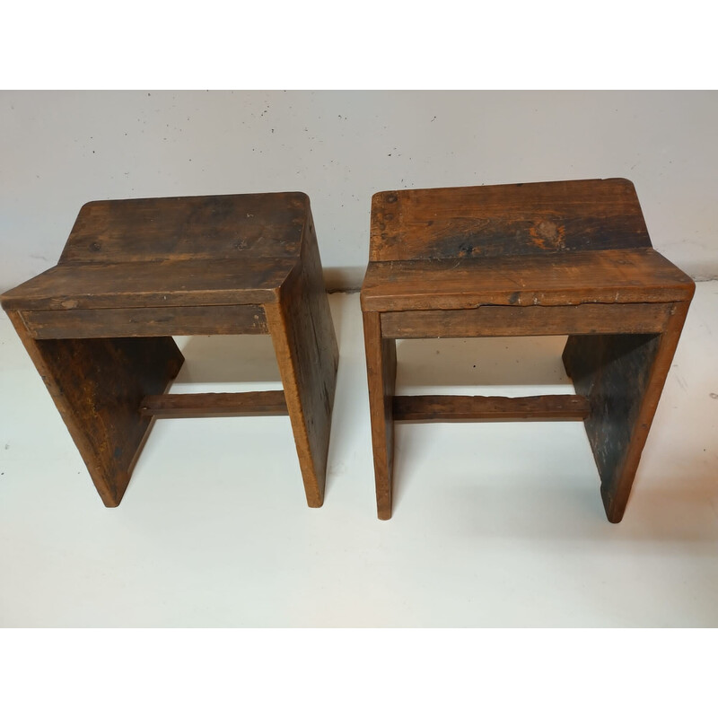 Paire de tabourets vintage par Pierre Jeanneret pour la cité Chandigarh, Inde 1955-1956