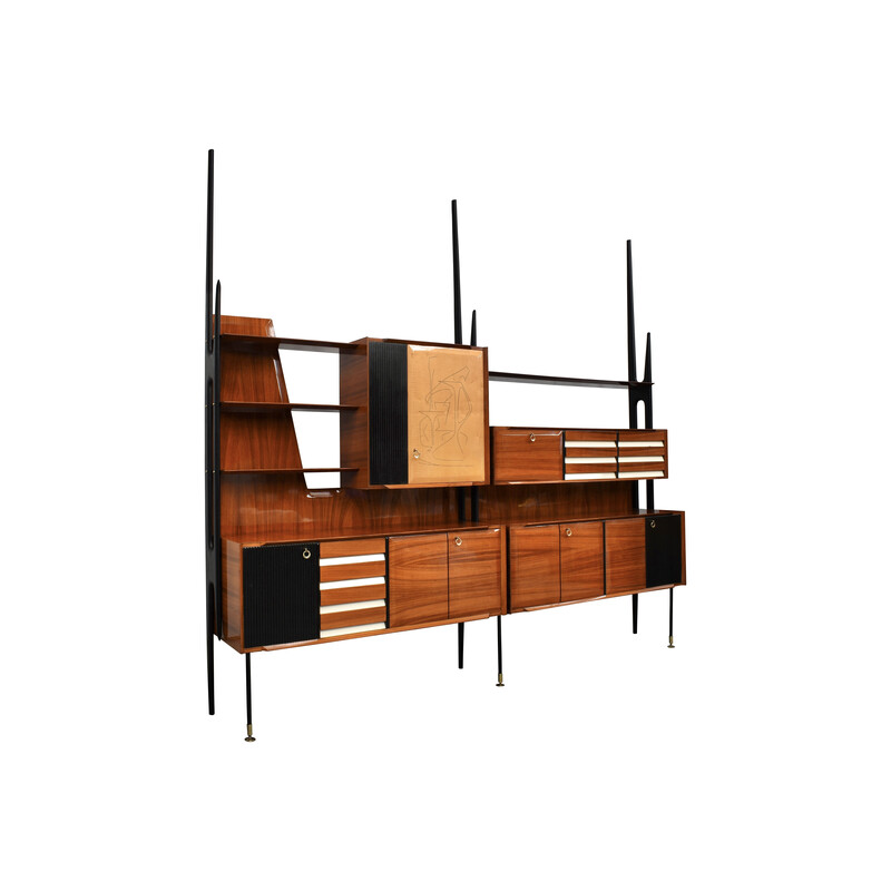 Vintage walnut and birch bookcase by Vittorio Dassi for Mobili Cantù, Italy 1950