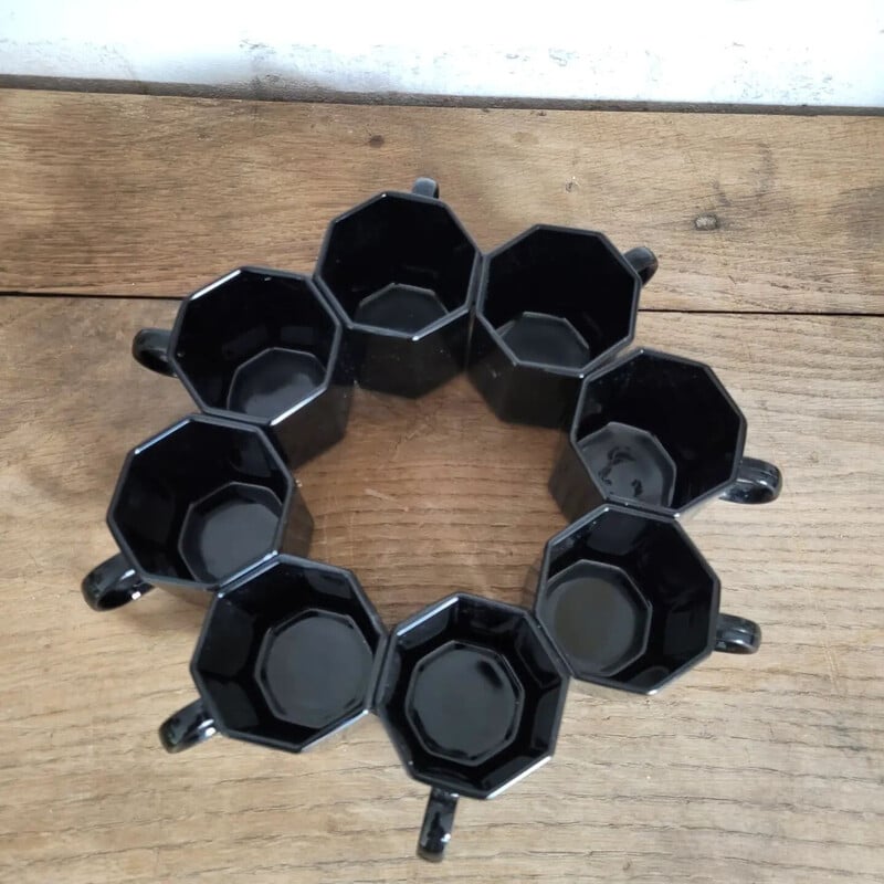 Set of 8 vintage black arcopal coffee cups