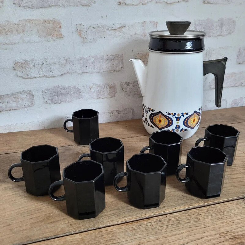 Set aus 8 Vintage-Kaffeebechern aus schwarzem Arkopal