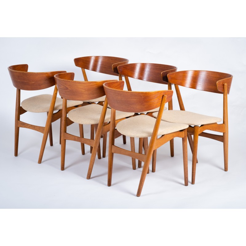 Set van 6 vintage teakhouten stoelen van Helge Sibast, Denemarken 1960