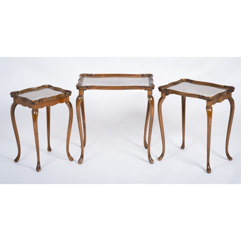 Vintage cane and glass nesting tables by Jason Møbler, Denmark 1960s
