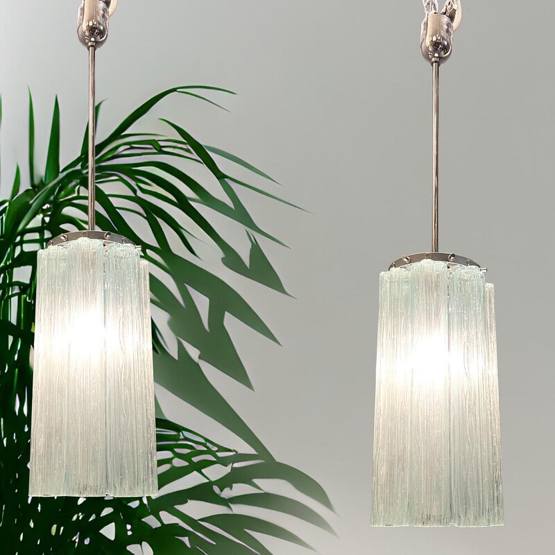 Pair of vintage Murano glass Tronchi pendant lamps, 1980s