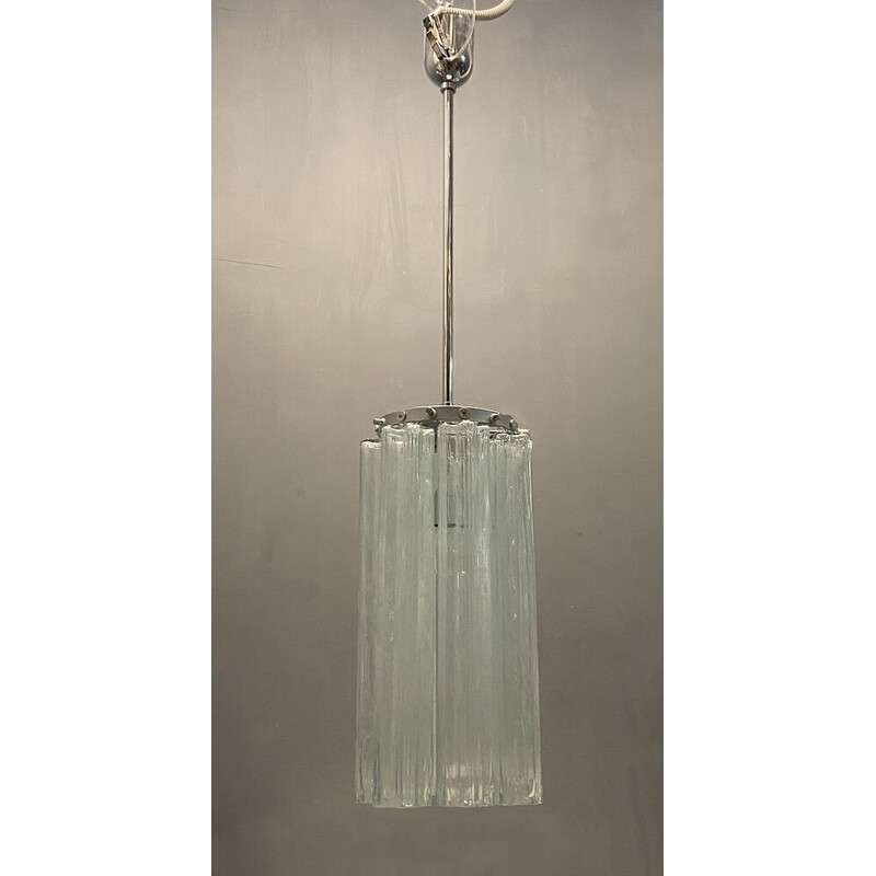 Pair of vintage Murano glass Tronchi pendant lamps, 1980s