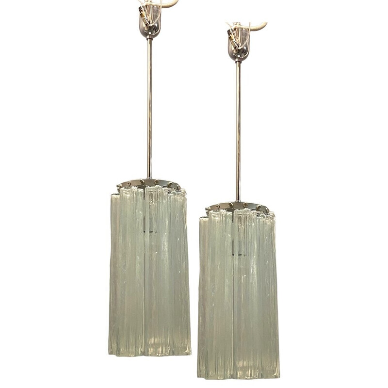 Paar vintage Murano glas Tronchi hanglampen, 1980