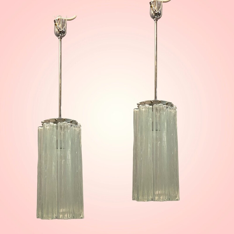 Pair of vintage Murano glass Tronchi pendant lamps, 1980s