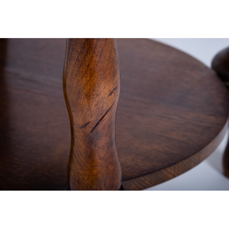 Mesa auxiliar vintage de madera y latón grabado