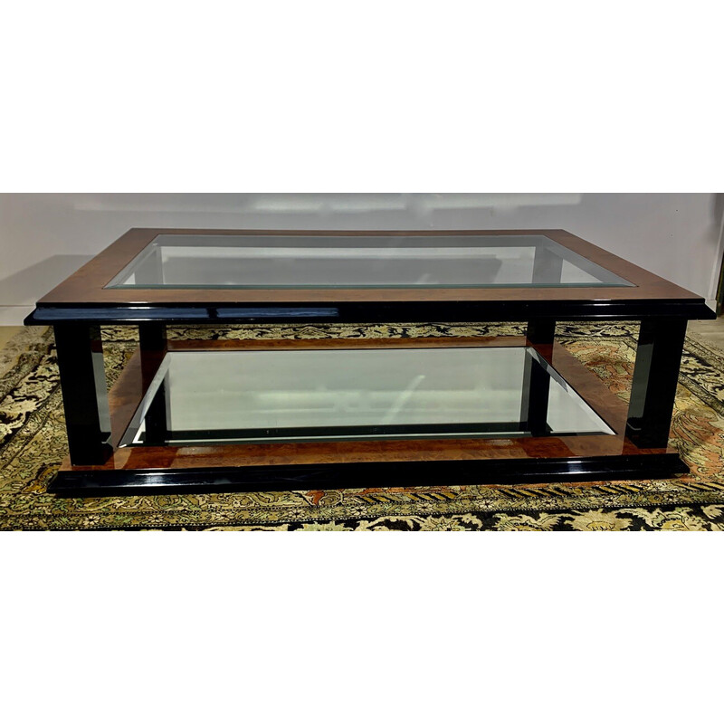 Vintage coffee table in burr walnut and glass, 1960