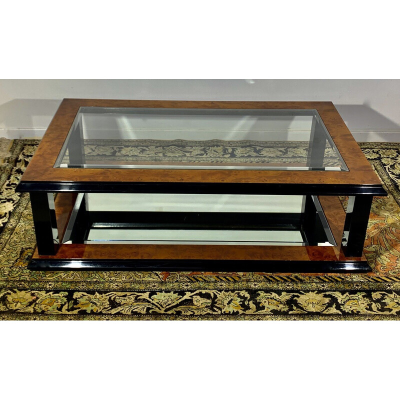 Vintage coffee table in burr walnut and glass, 1960