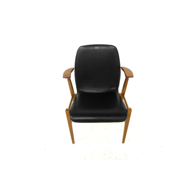 Vintage armchair in leatherette, beechwood and teak for Svegards Markaryd, Sweden 1950