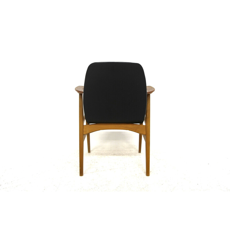 Vintage armchair in leatherette, beechwood and teak for Svegards Markaryd, Sweden 1950