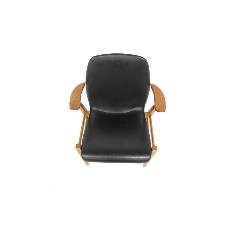 Vintage armchair in leatherette, beechwood and teak for Svegards Markaryd, Sweden 1950