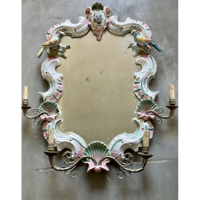 Miroir vintage avec applique en céramique, 1950