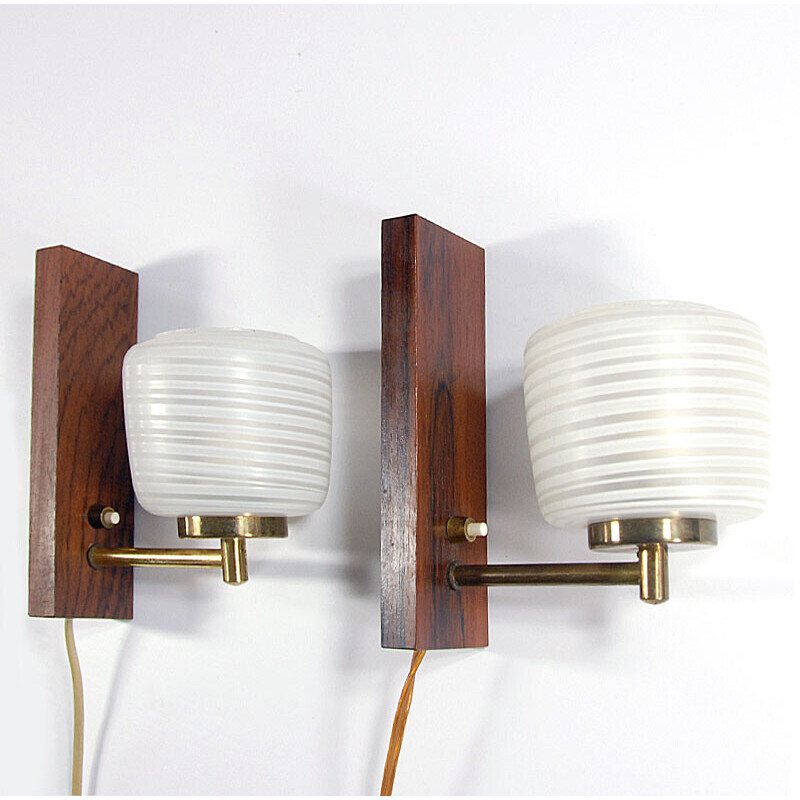 Pair of vintage teak and metal wall lamps, Germany 1970s