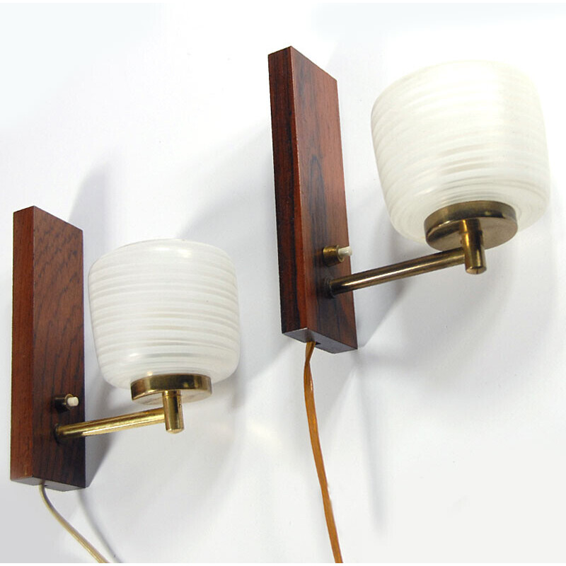 Pair of vintage teak and metal wall lamps, Germany 1970s