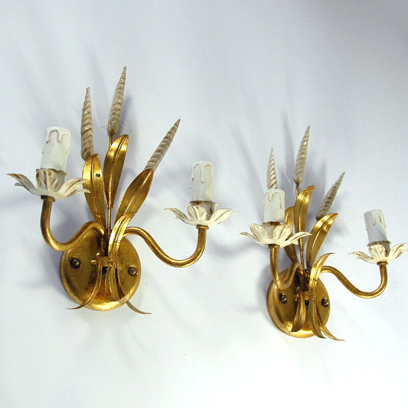 Paar Wandlampen aus vergoldetem Metall, Italien 1970