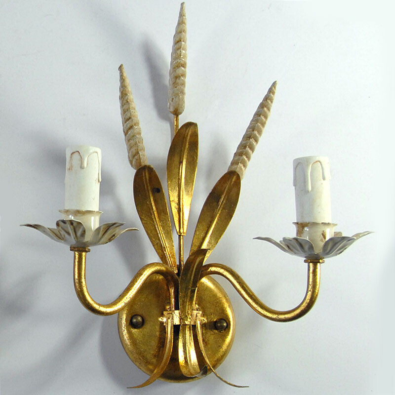 Pair of vintage wall lamps in gilded metal, Italy 1970