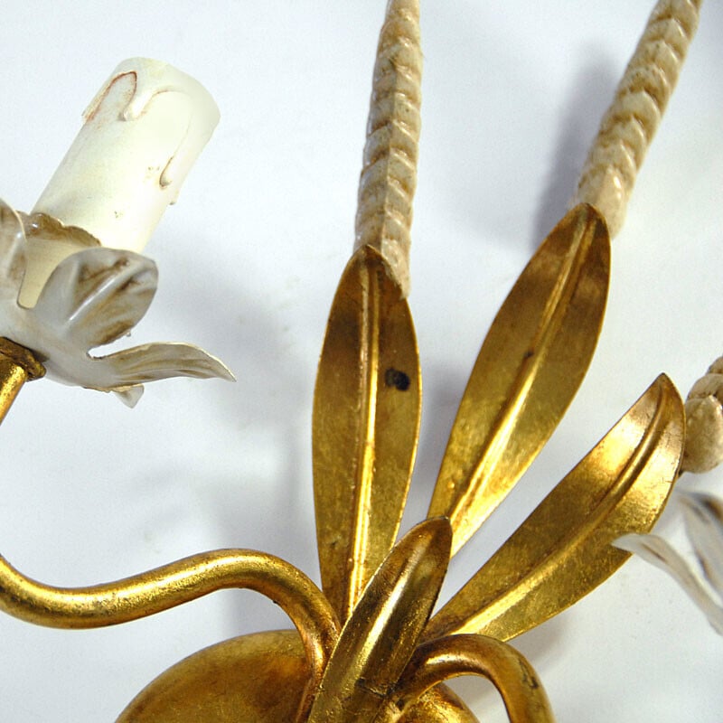 Pair of vintage wall lamps in gilded metal, Italy 1970