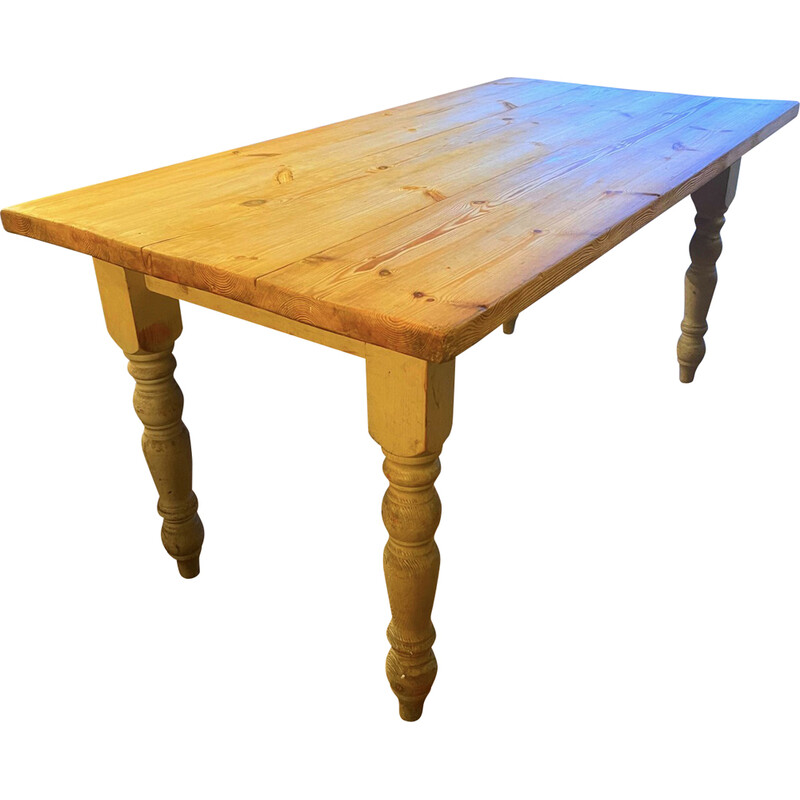 Vintage pine and oakwood table, France 1889