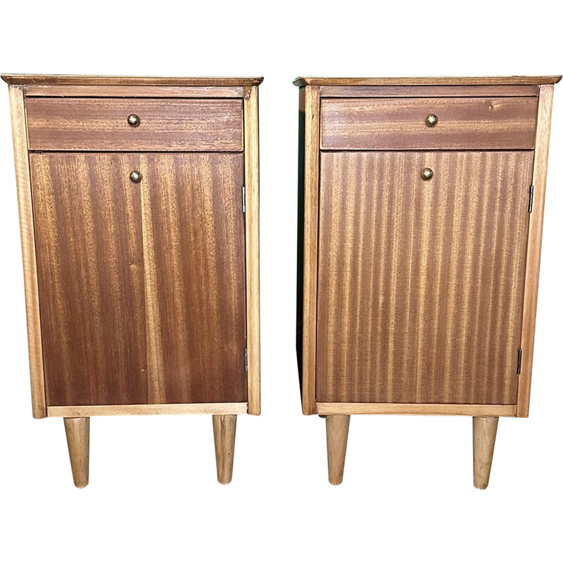 Pair of vintage gilt oakwood and mahogany night stands by Harris Lebus, United Kingdom 1956