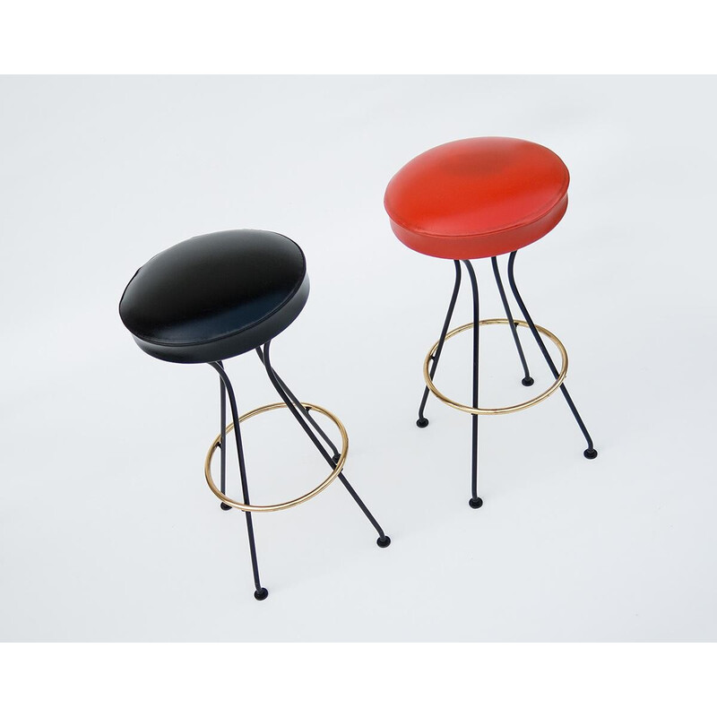 Pair of vintage metal and brass bar stools, 1950s