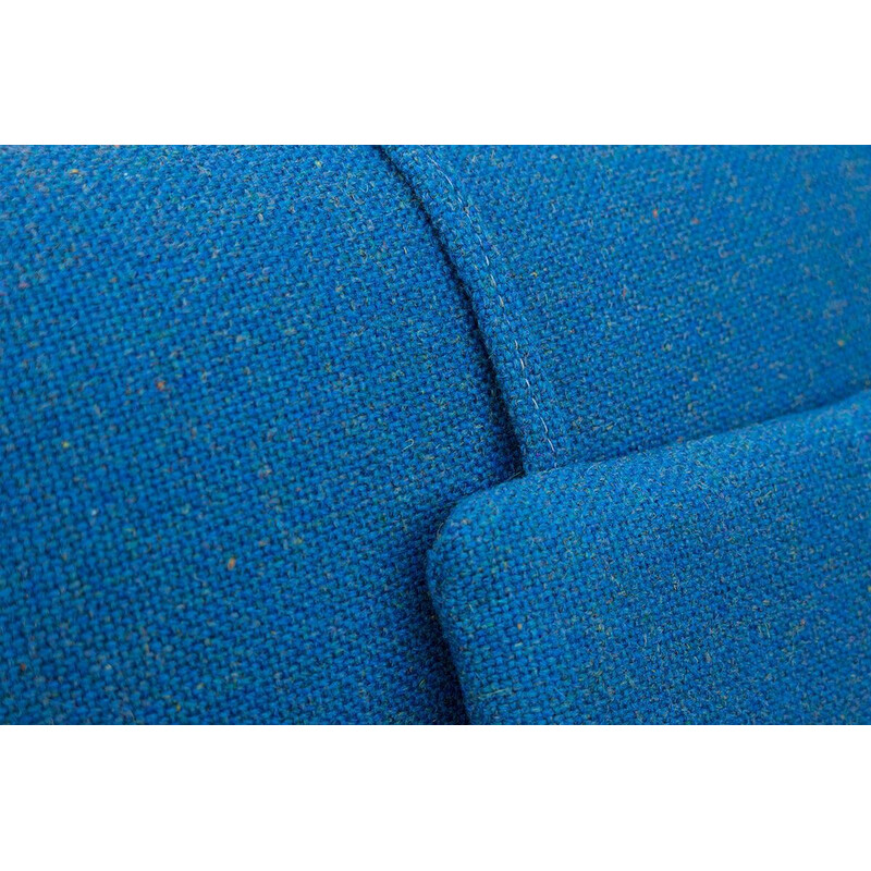 Sedia a dondolo scandinava con schienale alto in teak e lana blu, 1950
