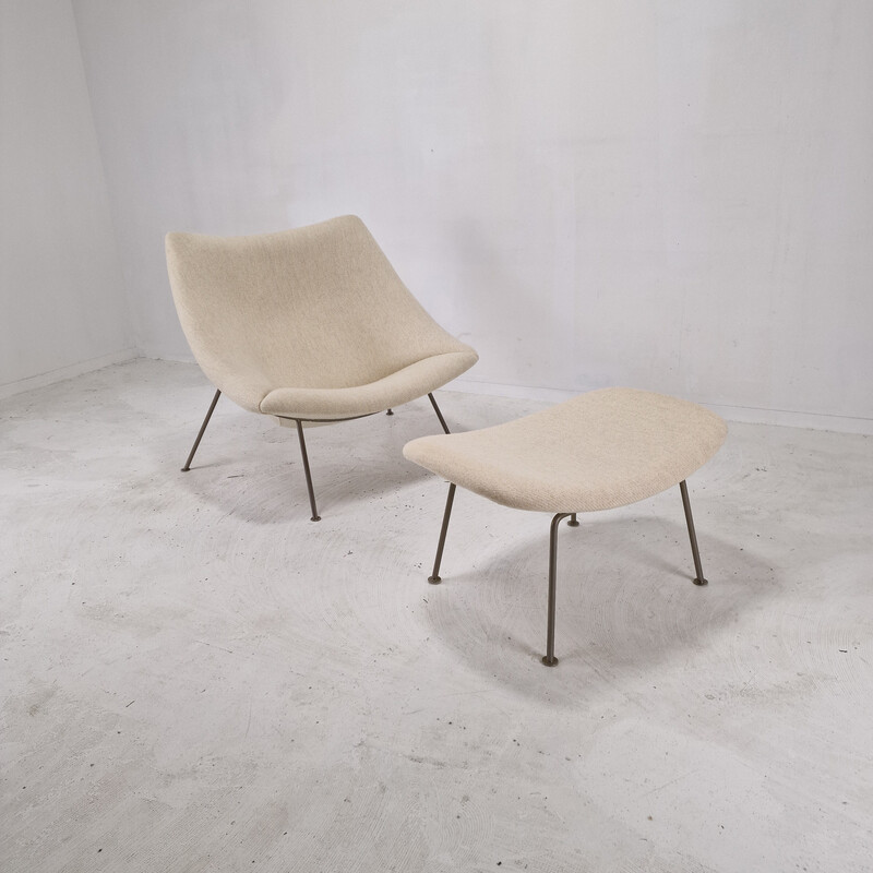 Vintage Oyster armchair with ottoman by Pierre Paulin for Artifort, 1960s