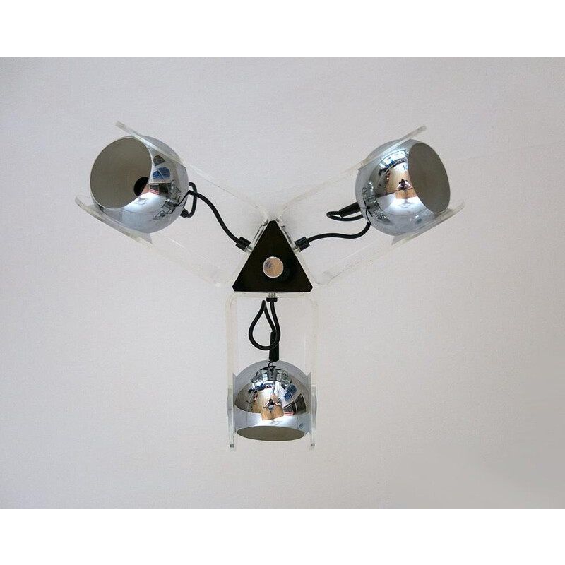 Vintage hanglamp met drie chromen lampenkappen, 1970