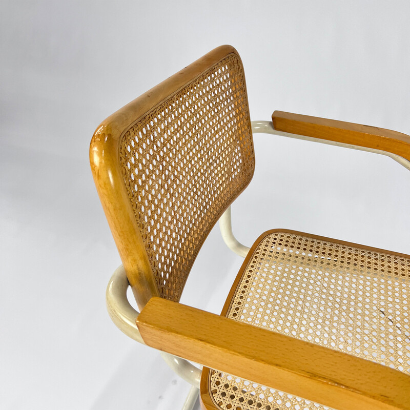 Vintage tubular frame and cane cantilever armchairs, Italy 1970s