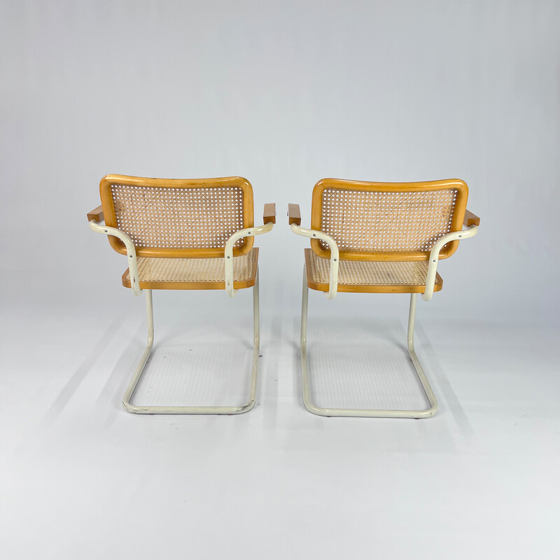 Vintage tubular frame and cane cantilever armchairs, Italy 1970s