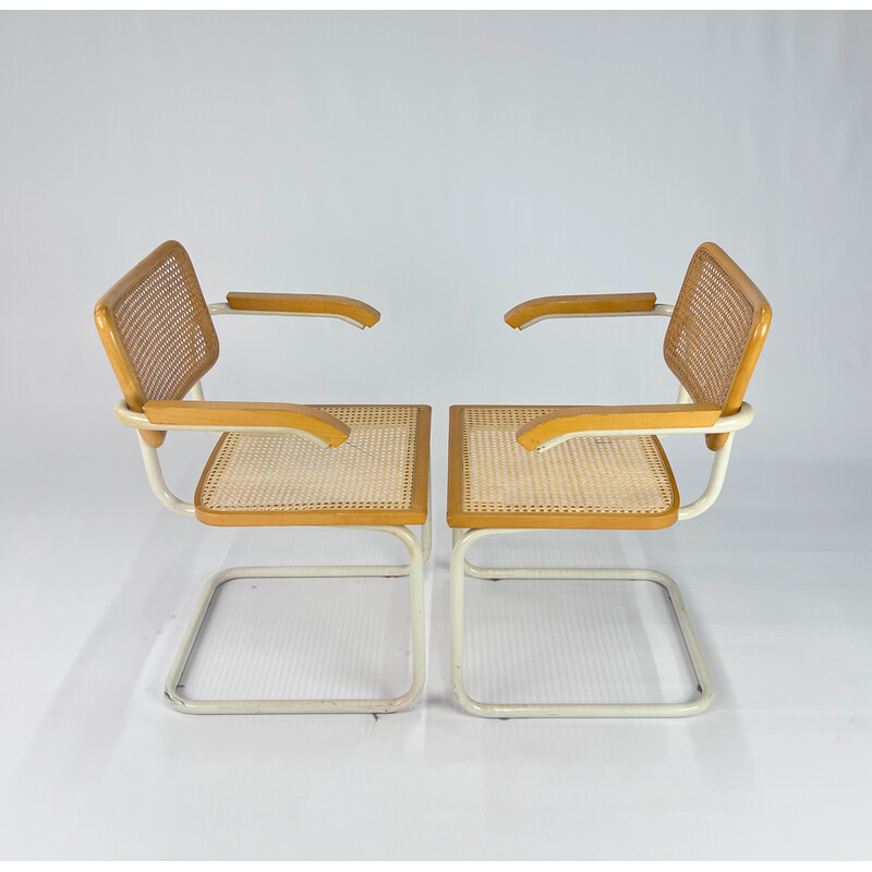 Vintage tubular frame and cane cantilever armchairs, Italy 1970s