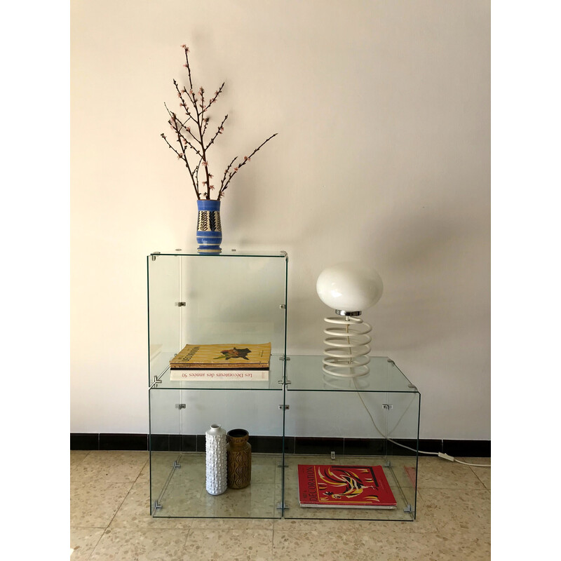 Vintage glass and aluminum shelf, 1970