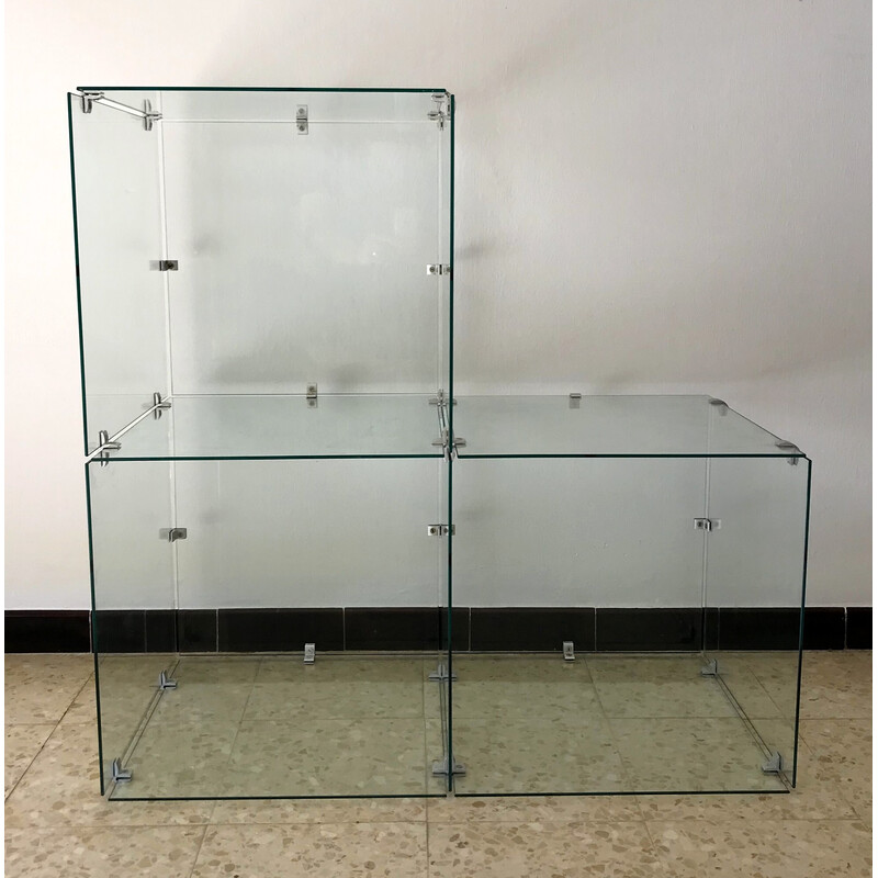 Vintage glass and aluminum shelf, 1970