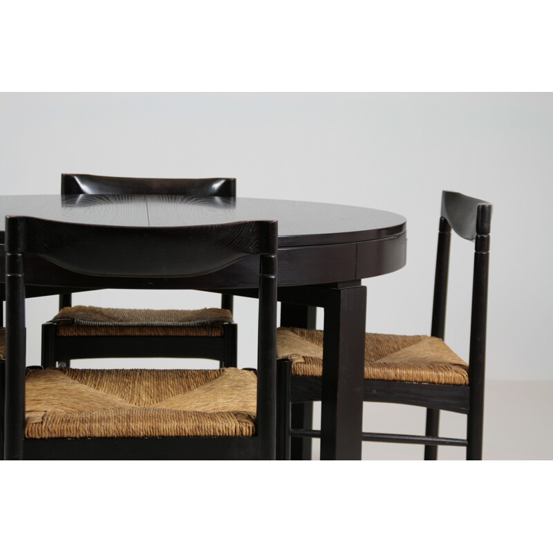 Vintage dining set in black lacquer, Italy 1970