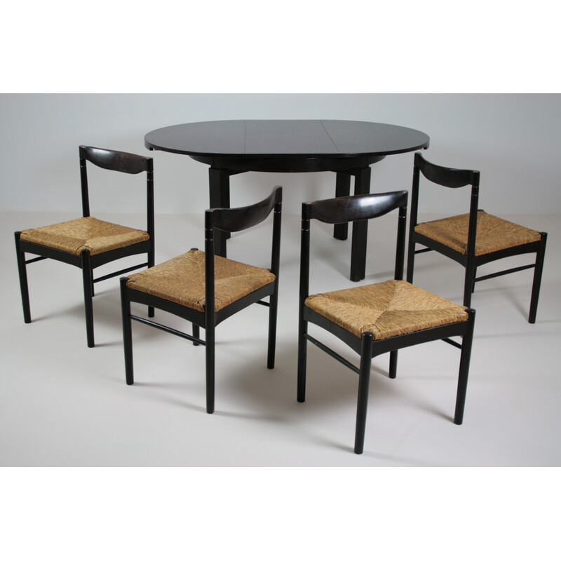 Vintage dining set in black lacquer, Italy 1970