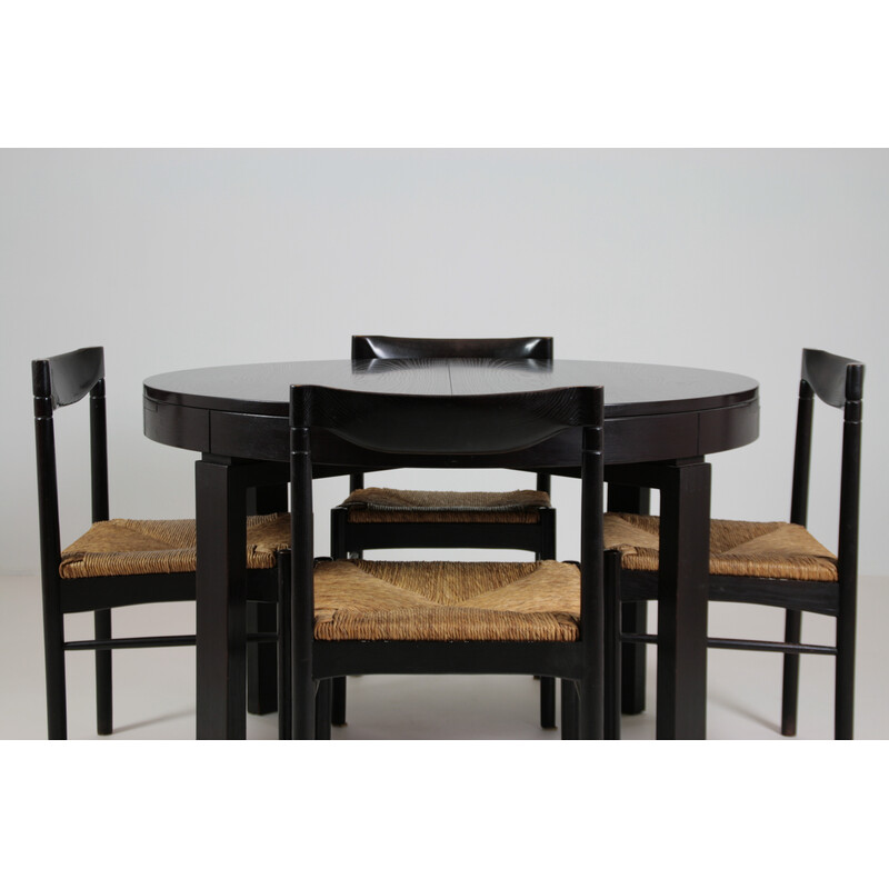 Vintage dining set in black lacquer, Italy 1970