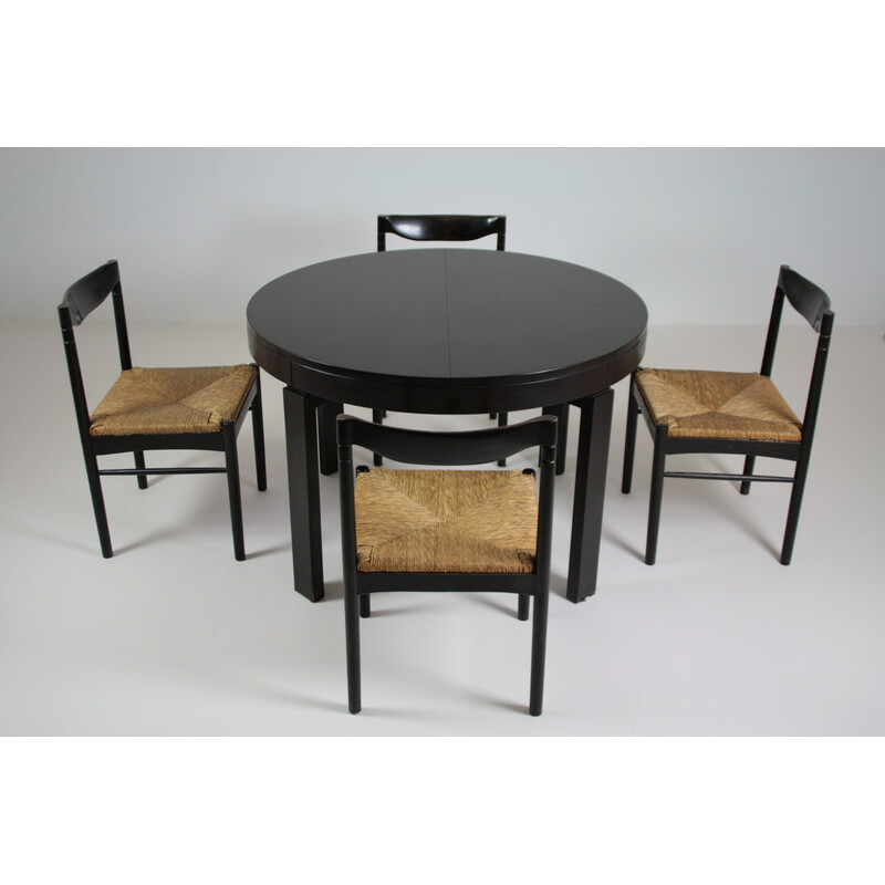 Vintage dining set in black lacquer, Italy 1970