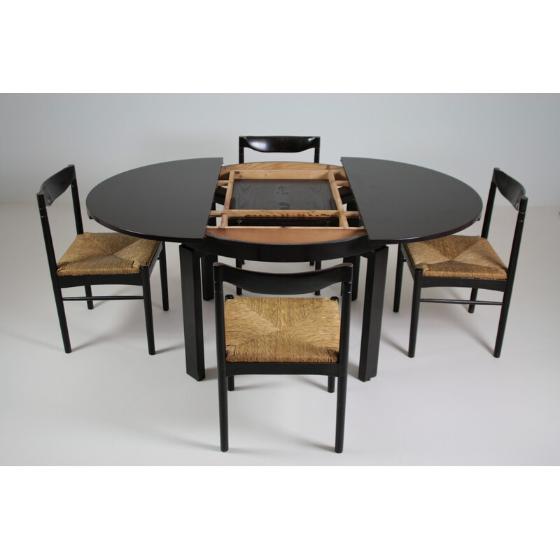 Vintage dining set in black lacquer, Italy 1970