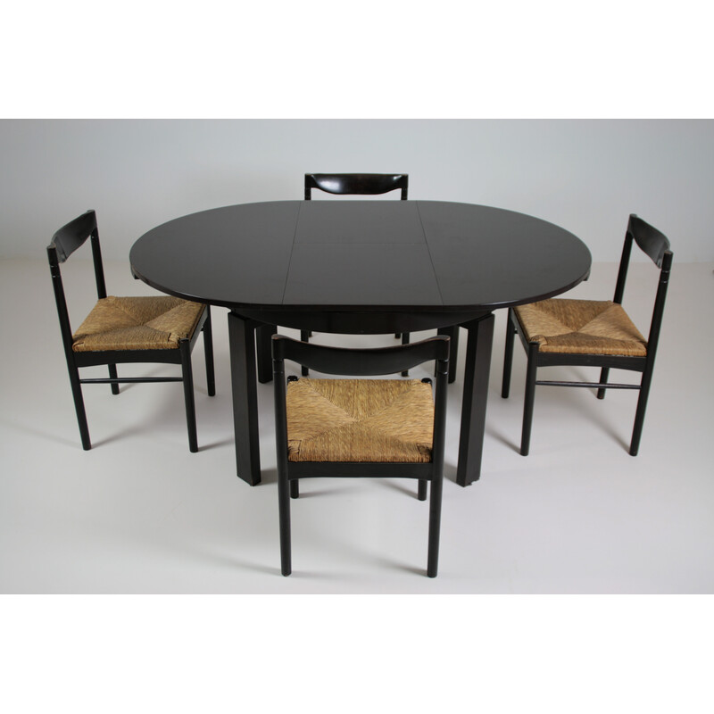 Vintage dining set in black lacquer, Italy 1970