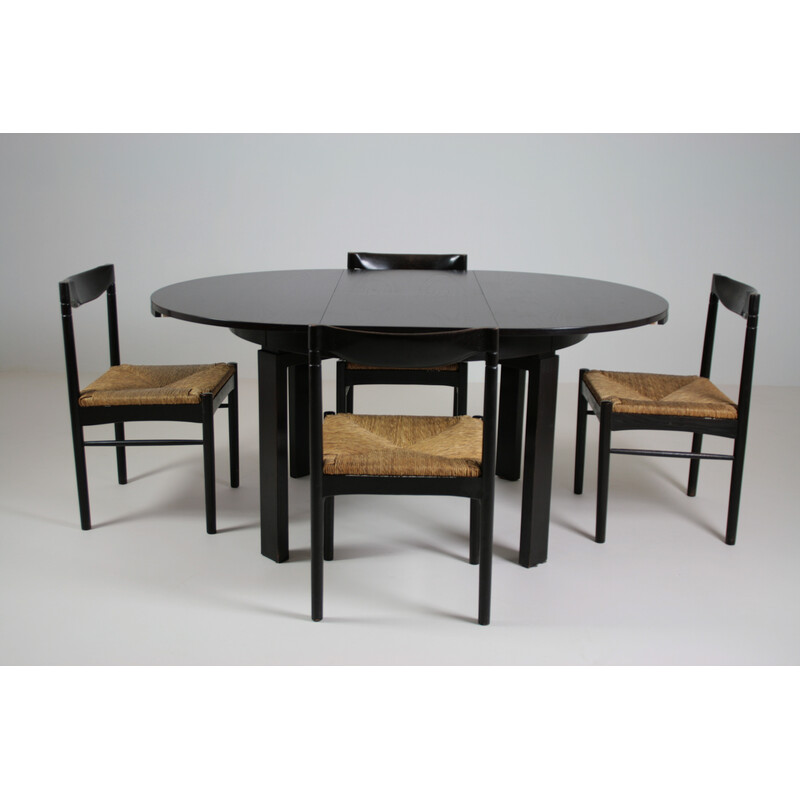 Vintage dining set in black lacquer, Italy 1970