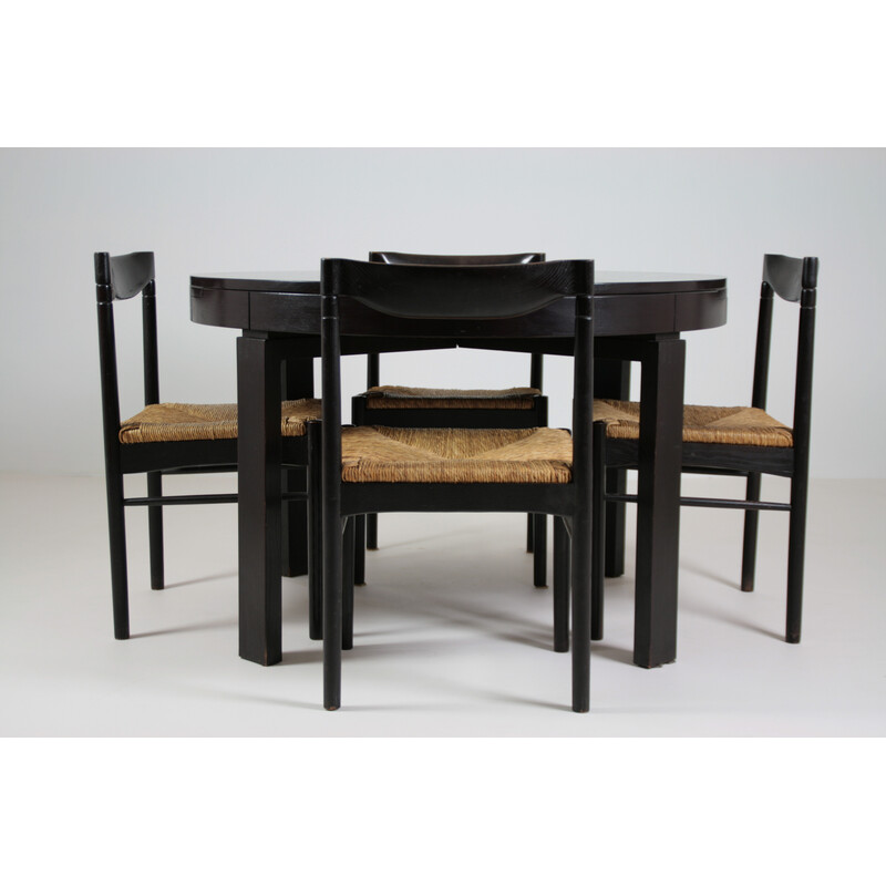 Vintage dining set in black lacquer, Italy 1970