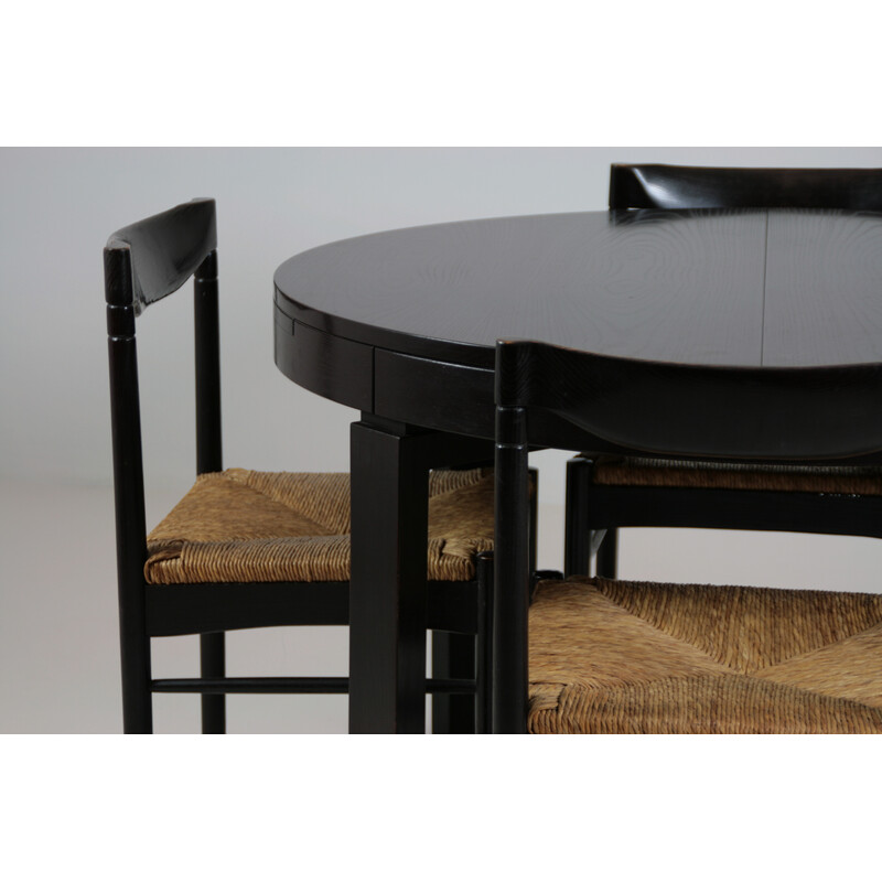 Vintage dining set in black lacquer, Italy 1970