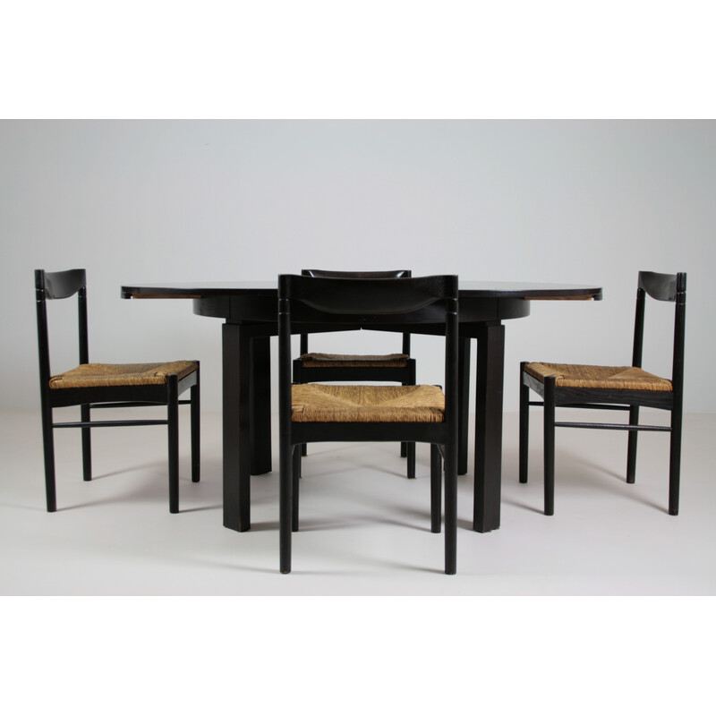 Vintage dining set in black lacquer, Italy 1970