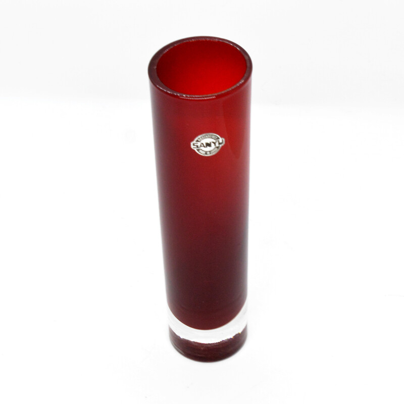 Vintage red glass vase for Sanyu Glass, Japan 1970