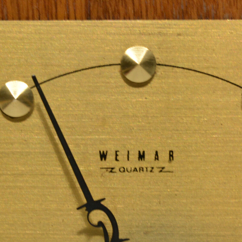 Horloge de cheminée vintage en laiton et teck pour Weimar, Allemagne 1970
