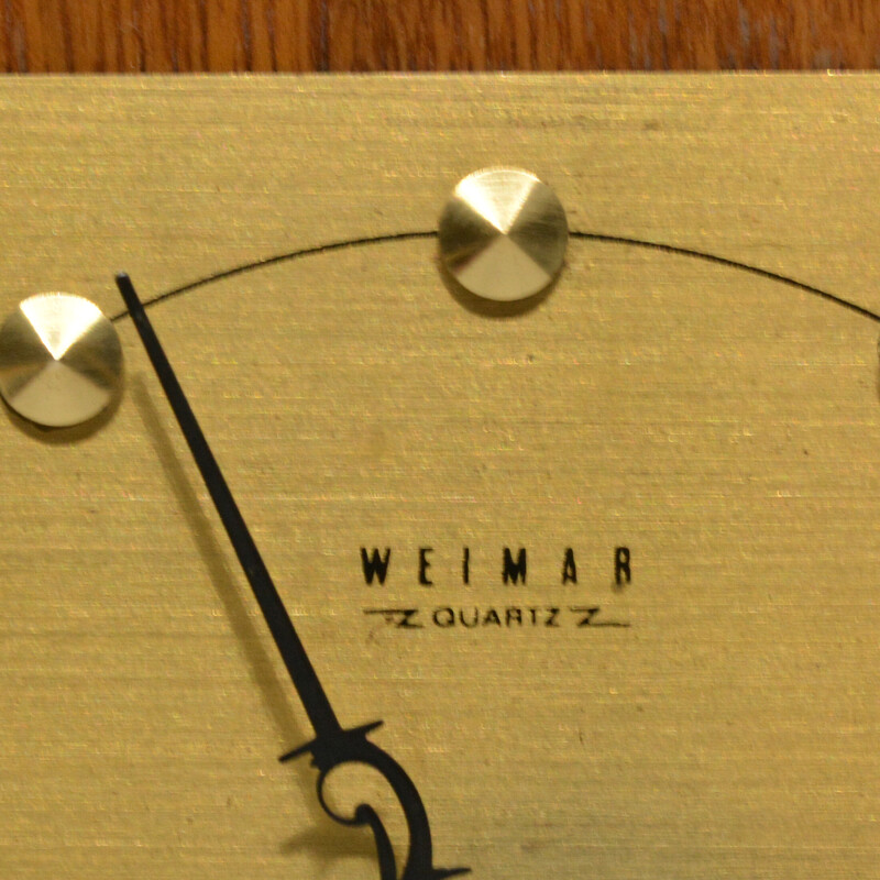 Vintage brass and teak mantel clock for Weimar, Germany 1970s