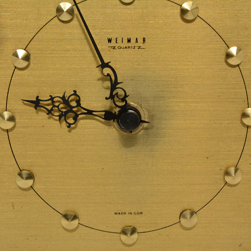Orologio da camino vintage in ottone e teak per Weimar, Germania, anni '70