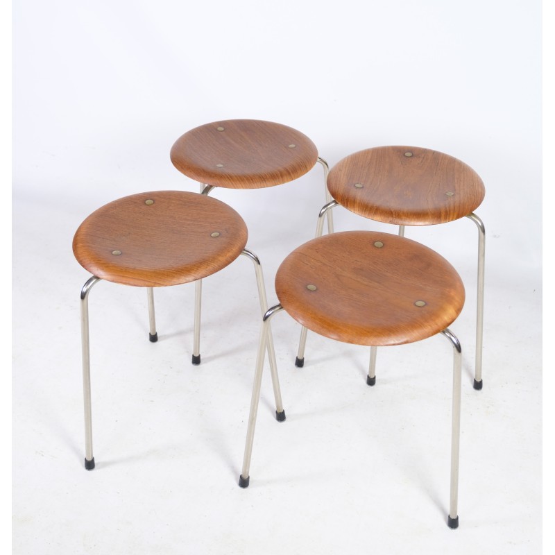 Set of 4 vintage stools with three legs by Arne Jacobsen for Fritz Hansen, 1960s